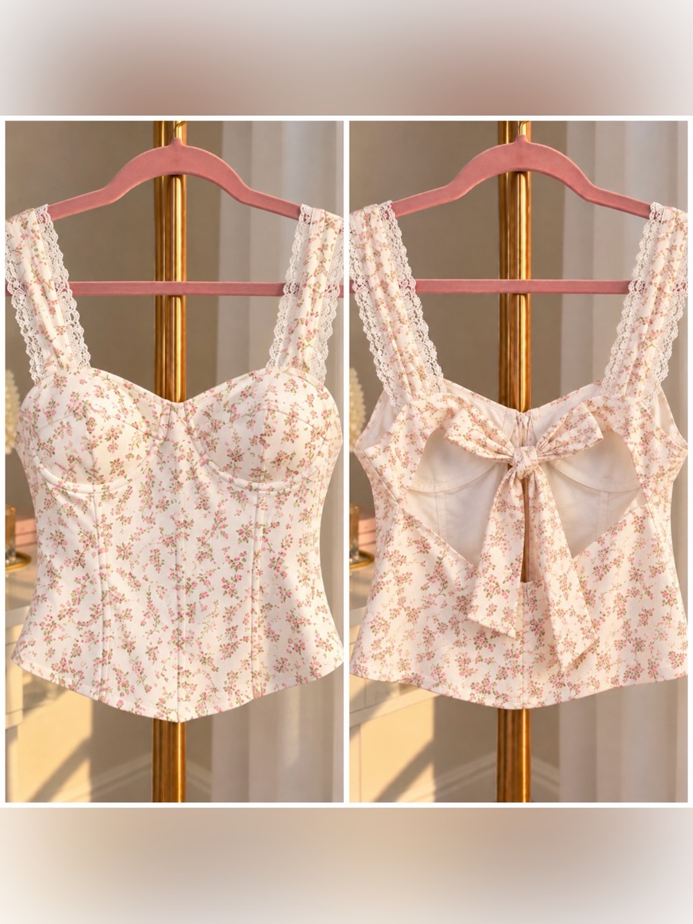 Beginning Boutique Pink Floral Lace-Trim Bustier Camisole